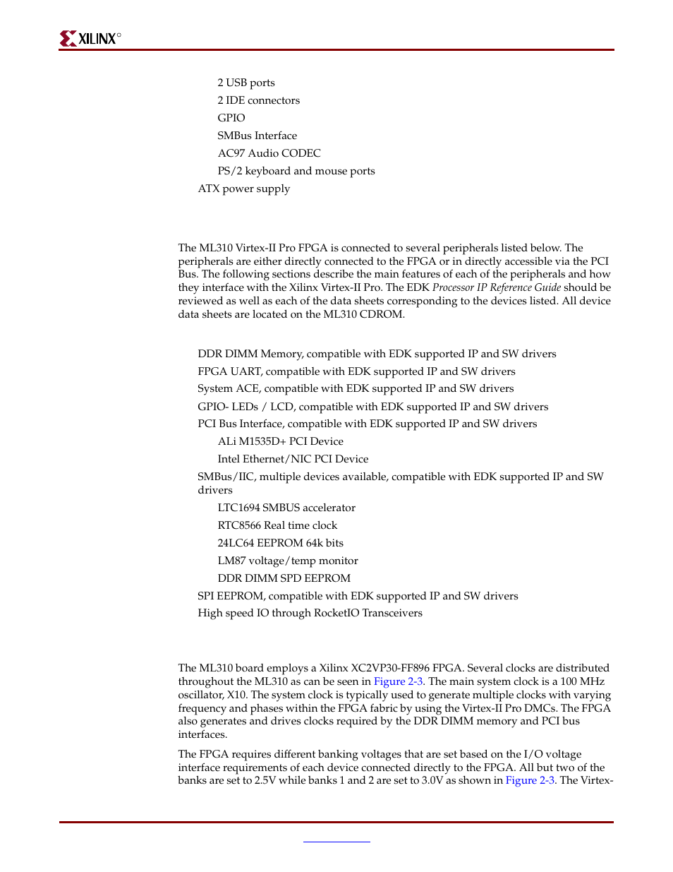 Board hardware, Clock generation | Xilinx ML310 User Manual | Page 20 / 70