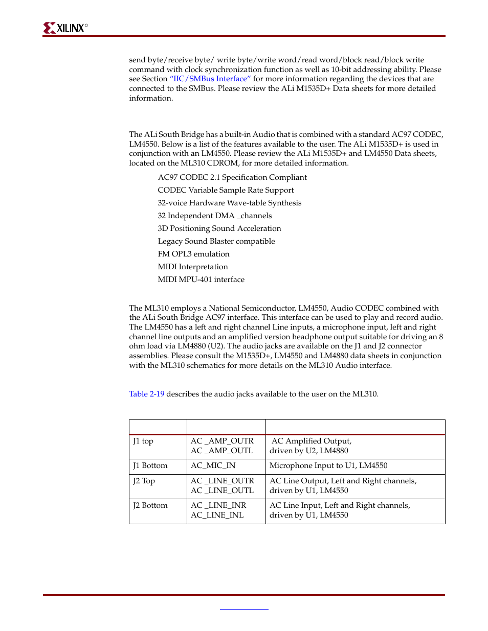 Ac97 audio | Xilinx ML310 User Manual | Page 46 / 70