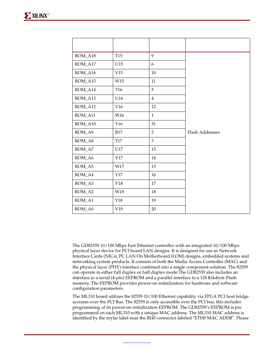 Intel gd82559, u11, 10/100 ethernet controller, Intel gd82559 ethernet controller | Xilinx ML310 User Manual | Page 48 / 70
