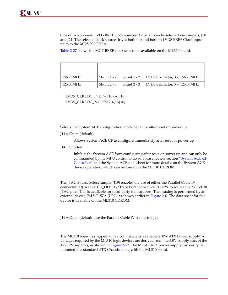 Atx power distribution and voltage regulation | Xilinx ML310 User Manual | Page 58 / 70
