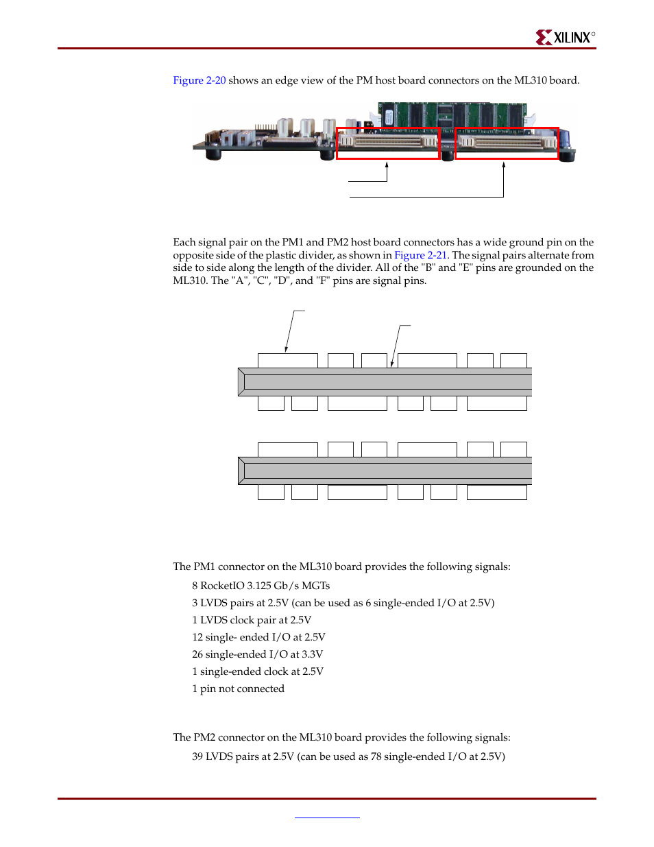 Pm1 connector, Pm2 connector | Xilinx ML310 User Manual | Page 63 / 70