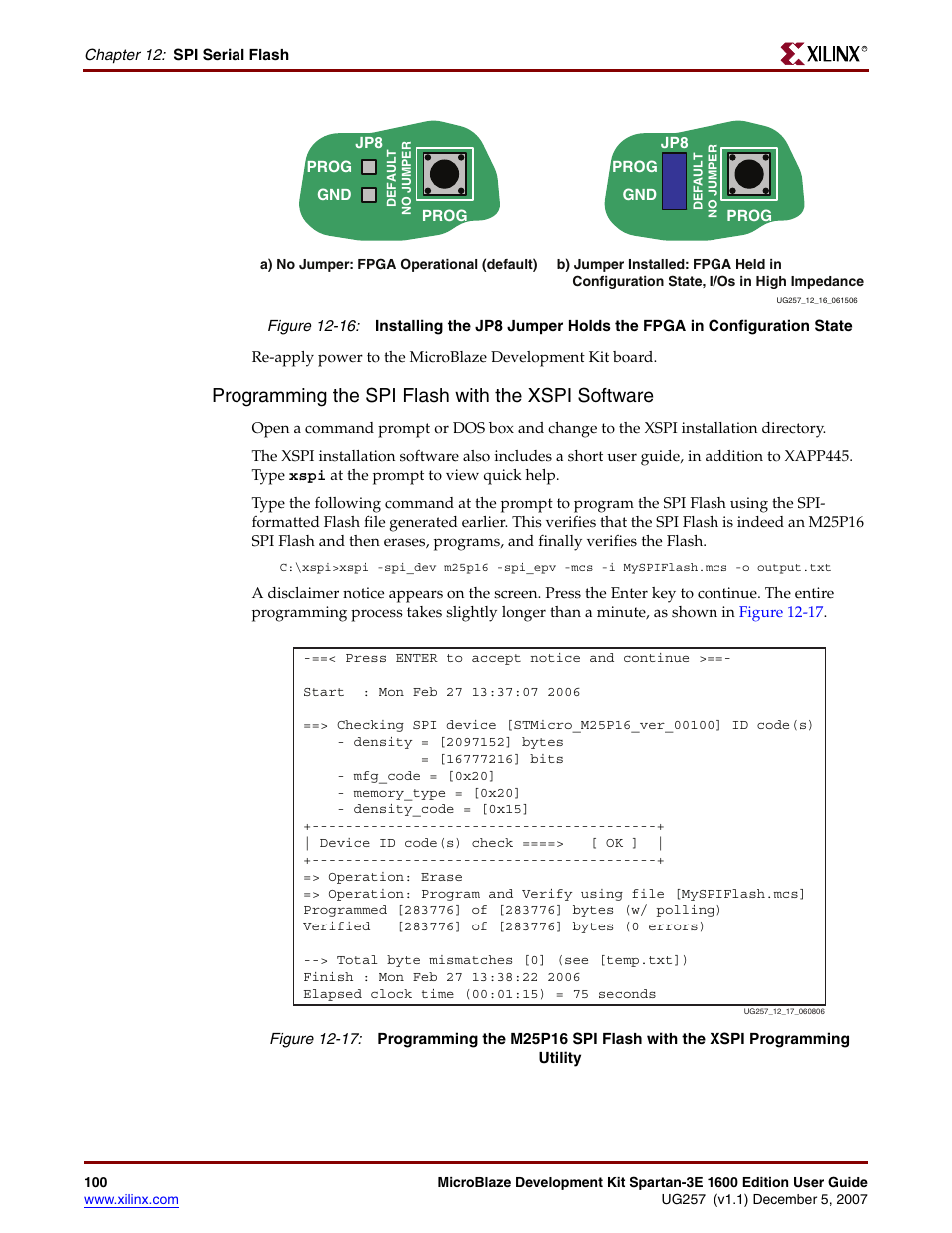 Programming the spi flash with the xspi software | Xilinx MIcroblaze Development Spartan-3E 1600E User Manual | Page 102 / 168