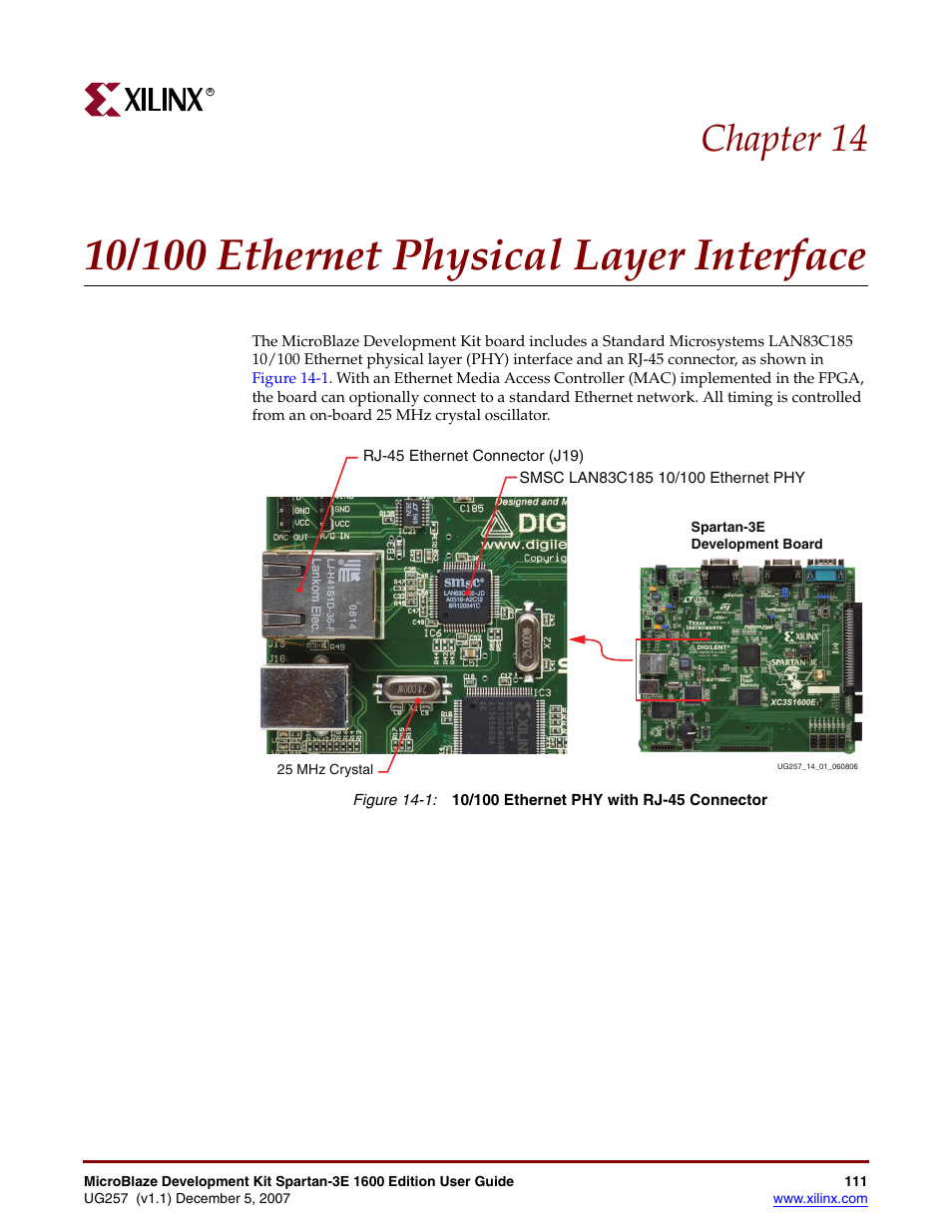 10/100 ethernet physical layer interface, Chapter 14 | Xilinx MIcroblaze Development Spartan-3E 1600E User Manual | Page 113 / 168
