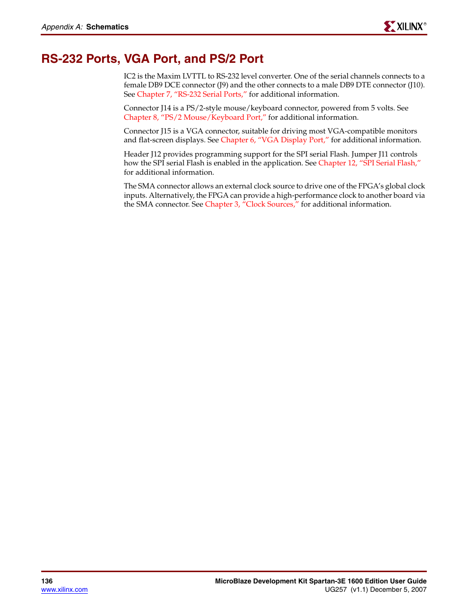 Rs-232 ports, vga port, and ps/2 port | Xilinx MIcroblaze Development Spartan-3E 1600E User Manual | Page 138 / 168