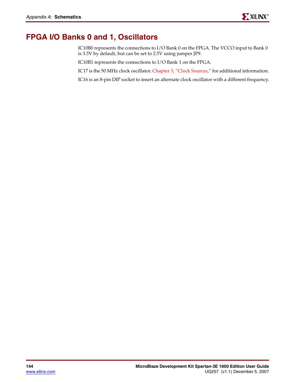 Fpga i/o banks 0 and 1, oscillators | Xilinx MIcroblaze Development Spartan-3E 1600E User Manual | Page 146 / 168