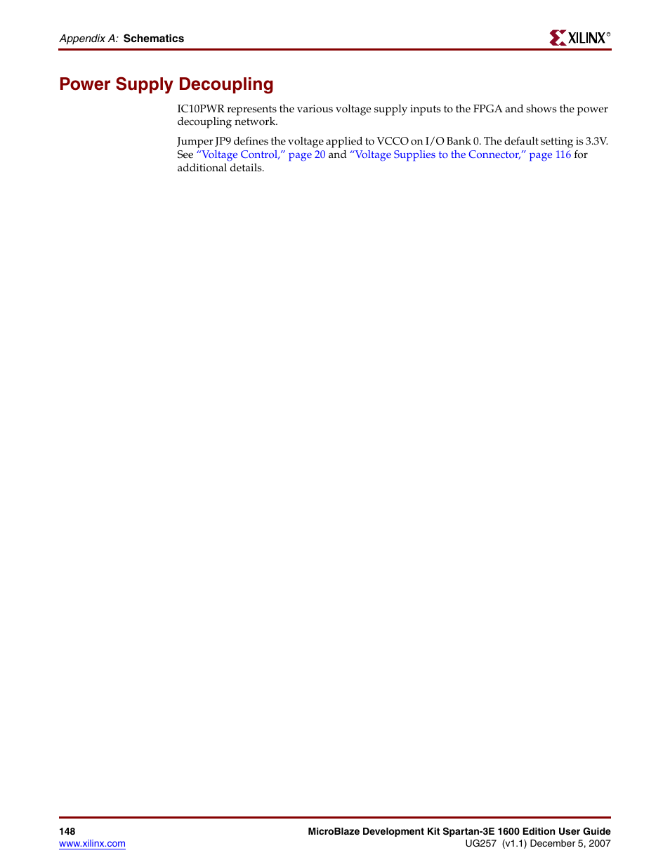 Power supply decoupling | Xilinx MIcroblaze Development Spartan-3E 1600E User Manual | Page 150 / 168