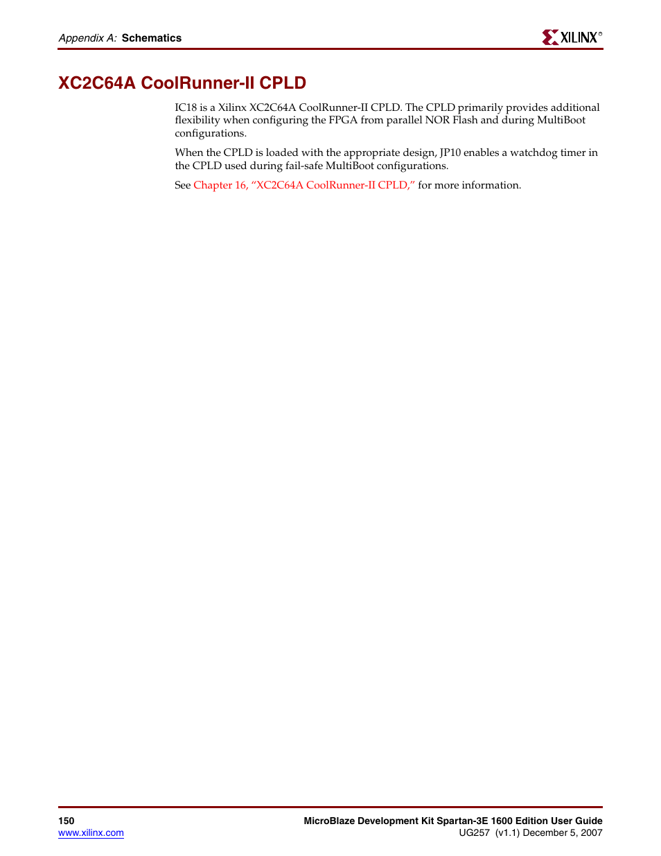 Xc2c64a coolrunner-ii cpld | Xilinx MIcroblaze Development Spartan-3E 1600E User Manual | Page 152 / 168