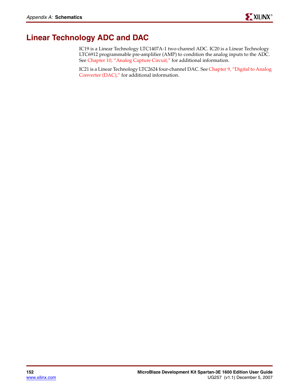 Linear technology adc and dac | Xilinx MIcroblaze Development Spartan-3E 1600E User Manual | Page 154 / 168