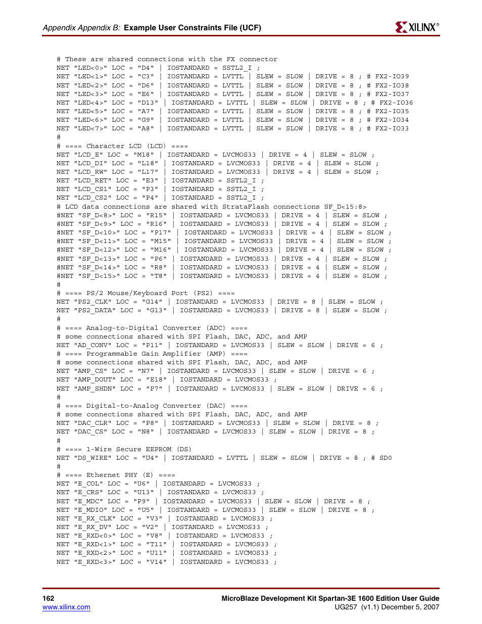 Xilinx MIcroblaze Development Spartan-3E 1600E User Manual | Page 164 / 168