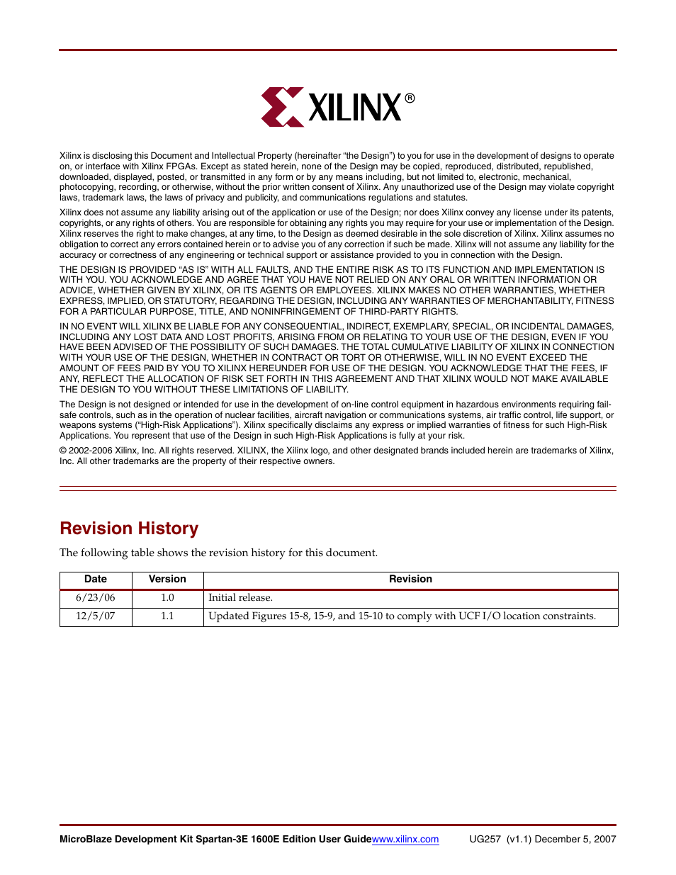 Revision history | Xilinx MIcroblaze Development Spartan-3E 1600E User Manual | Page 2 / 168