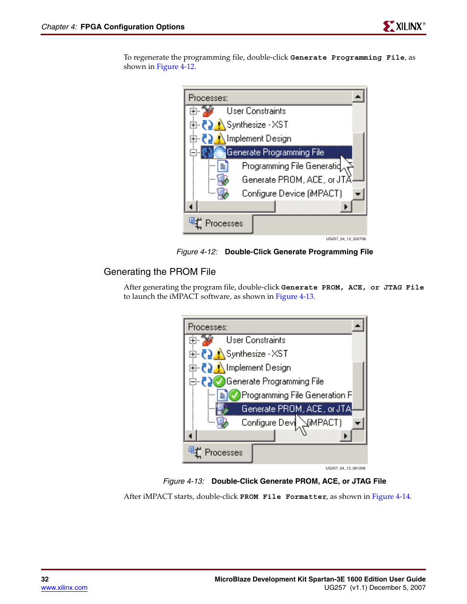Generating the prom file | Xilinx MIcroblaze Development Spartan-3E 1600E User Manual | Page 34 / 168