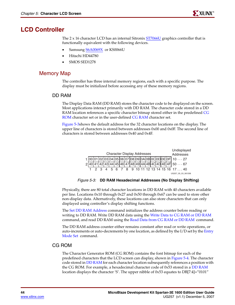 Lcd controller, Memory map, Dd ram | Cg rom | Xilinx MIcroblaze Development Spartan-3E 1600E User Manual | Page 46 / 168