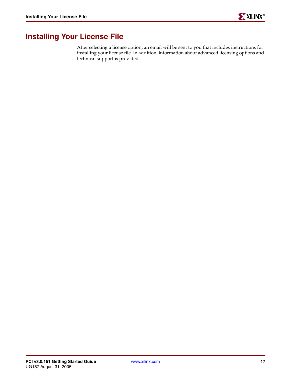 Installing your license file | Xilinx LogiCore PCI v3.0 User Manual | Page 17 / 58
