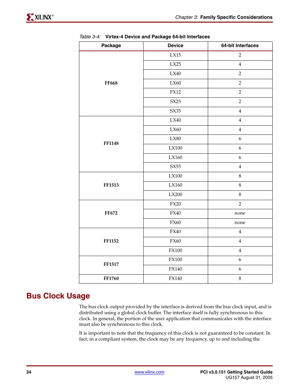 Bus clock usage | Xilinx LogiCore PCI v3.0 User Manual | Page 34 / 58