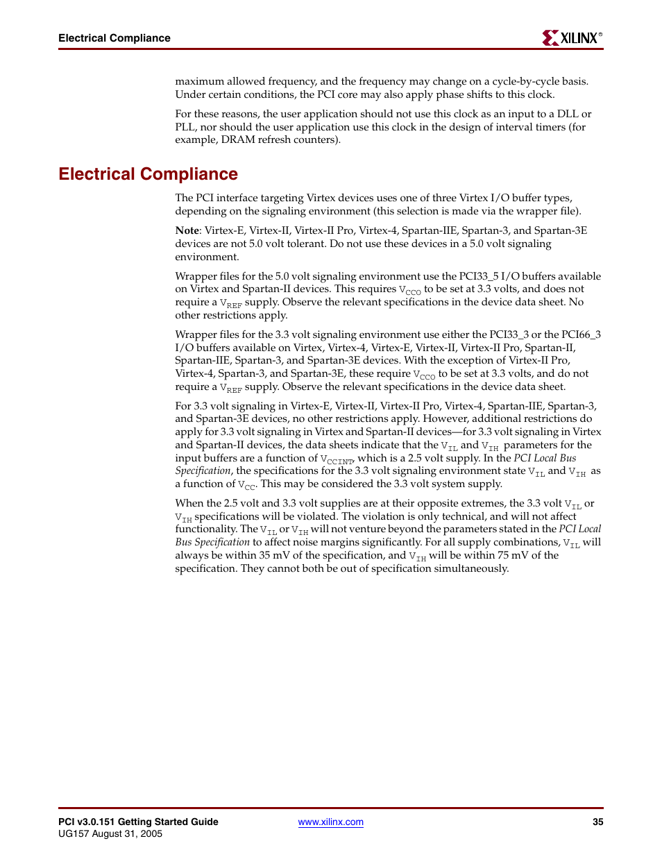 Electrical compliance | Xilinx LogiCore PCI v3.0 User Manual | Page 35 / 58