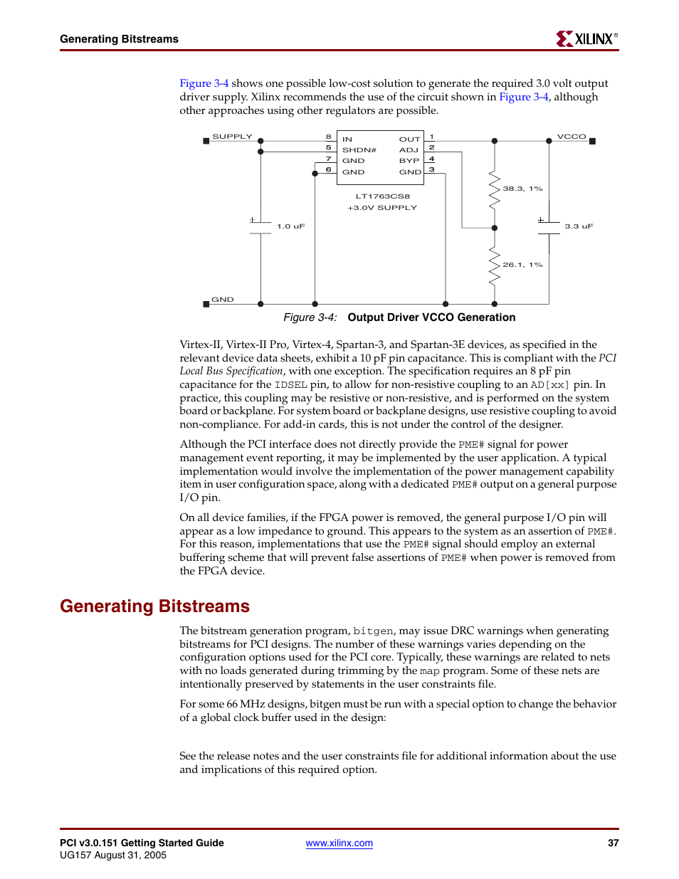 Generating bitstreams | Xilinx LogiCore PCI v3.0 User Manual | Page 37 / 58