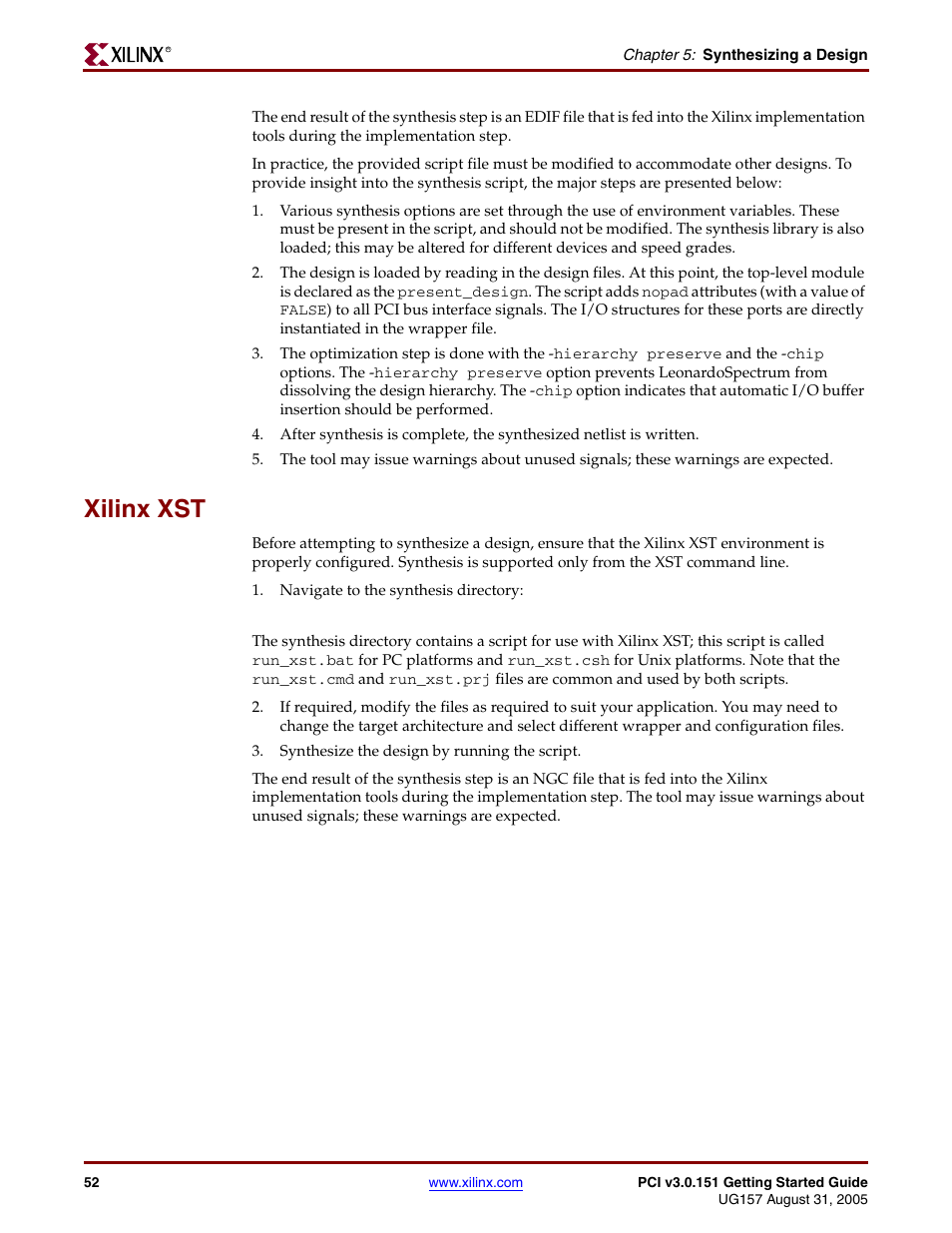 Xilinx xst | Xilinx LogiCore PCI v3.0 User Manual | Page 52 / 58