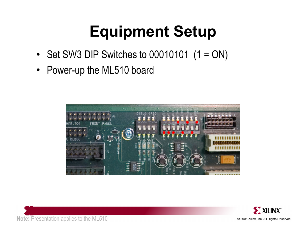 Equipment setup | Xilinx ML510 User Manual | Page 16 / 43