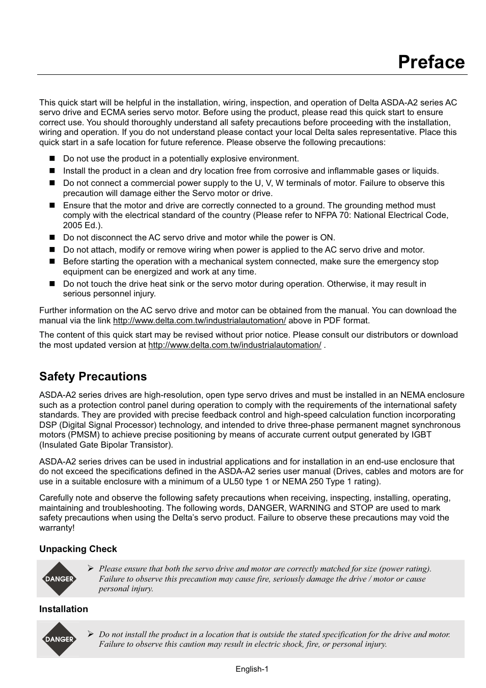 Preface, Safety precautions | 888 Digital ASDA-A2 User Manual | Page 2 / 37