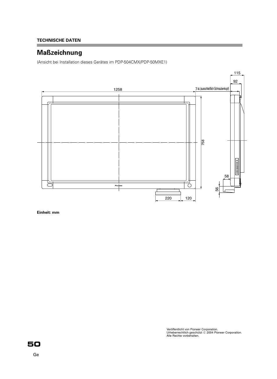 50 maßzeichnung | Pioneer PDK-50HW3 User Manual | Page 37 / 99