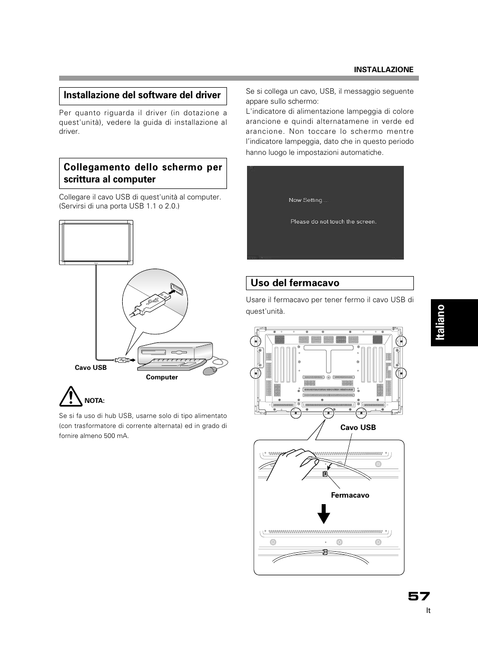 Italiano, Uso del fermacavo, Installazione del software del driver | Pioneer PDK-50HW3 User Manual | Page 44 / 99