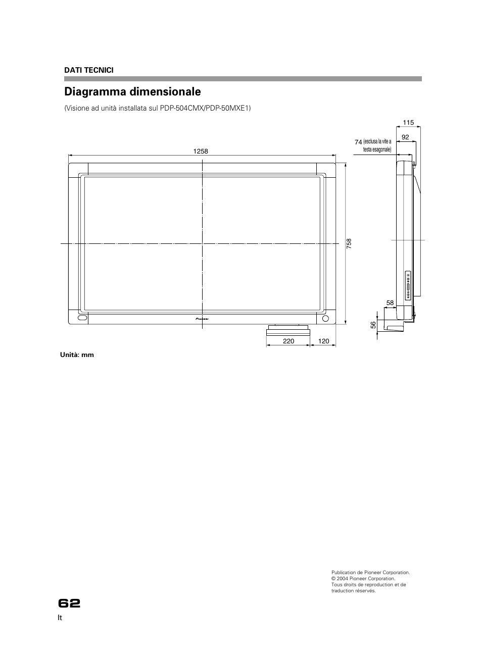 Diagramma dimensionale | Pioneer PDK-50HW3 User Manual | Page 49 / 99