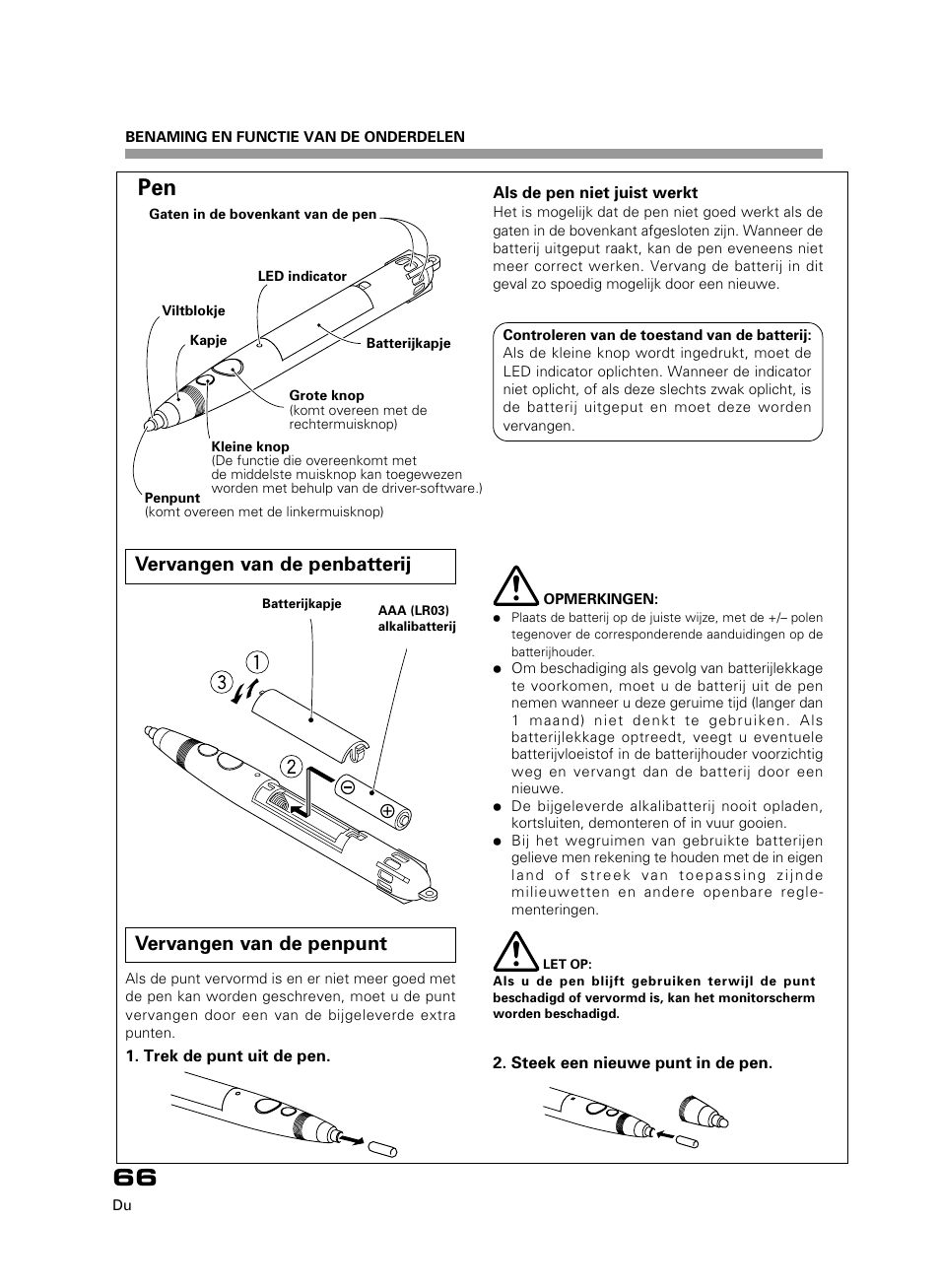 Vervangen van de penbatterij, Vervangen van de penpunt | Pioneer PDK-50HW3 User Manual | Page 53 / 99