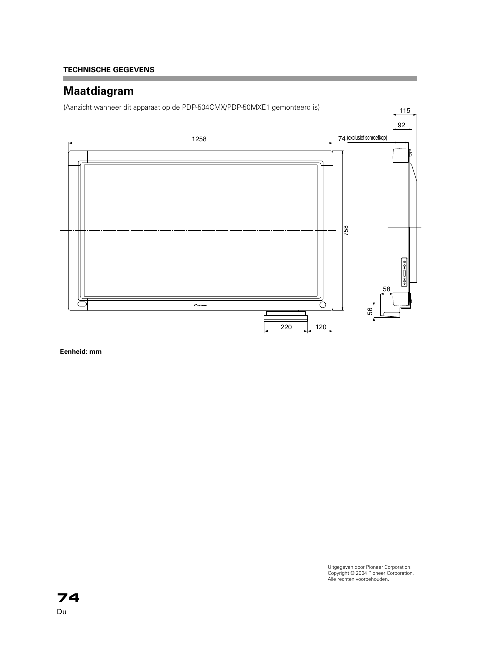 Maatdiagram | Pioneer PDK-50HW3 User Manual | Page 61 / 99