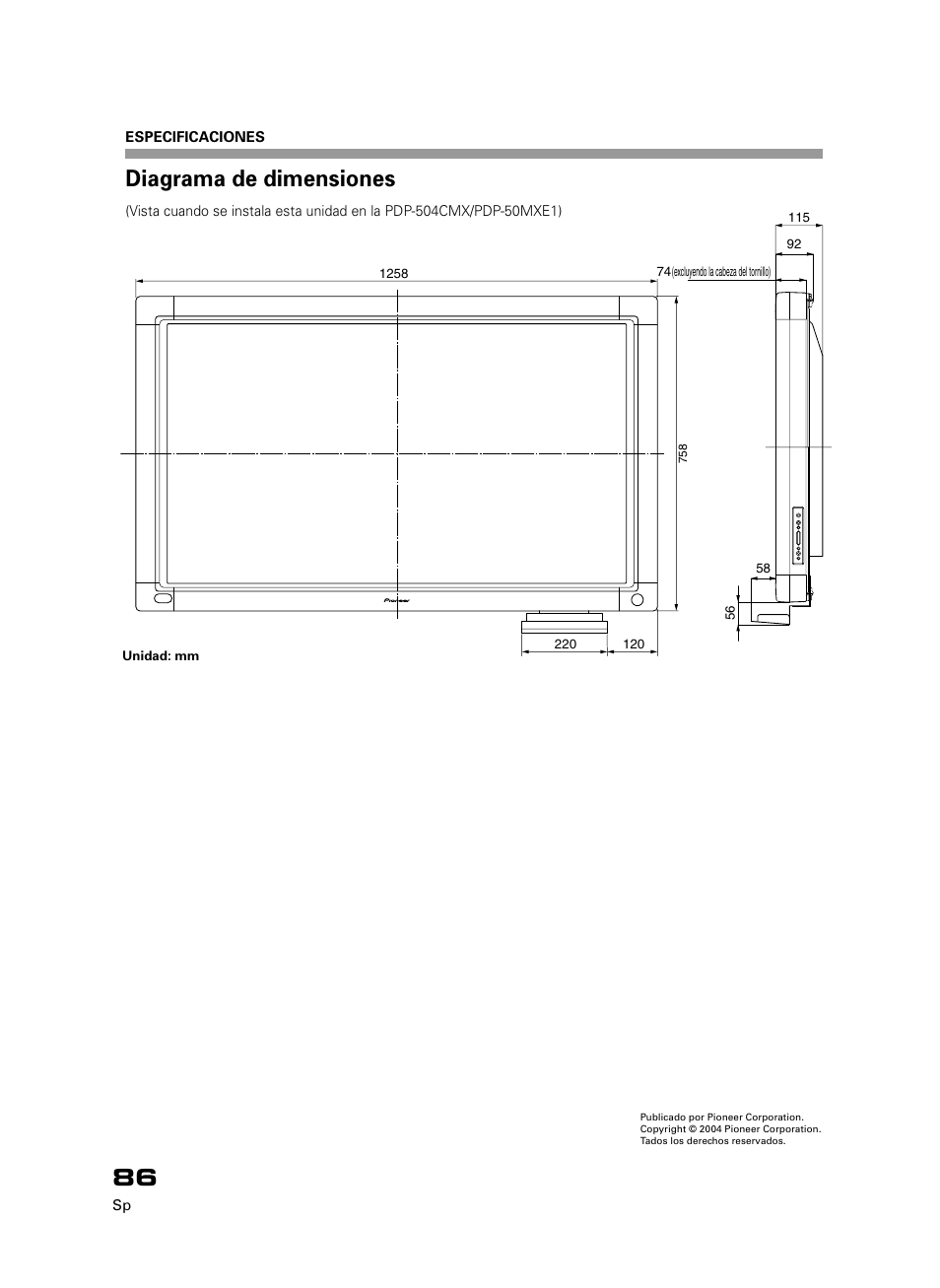 Diagrama de dimensiones | Pioneer PDK-50HW3 User Manual | Page 73 / 99