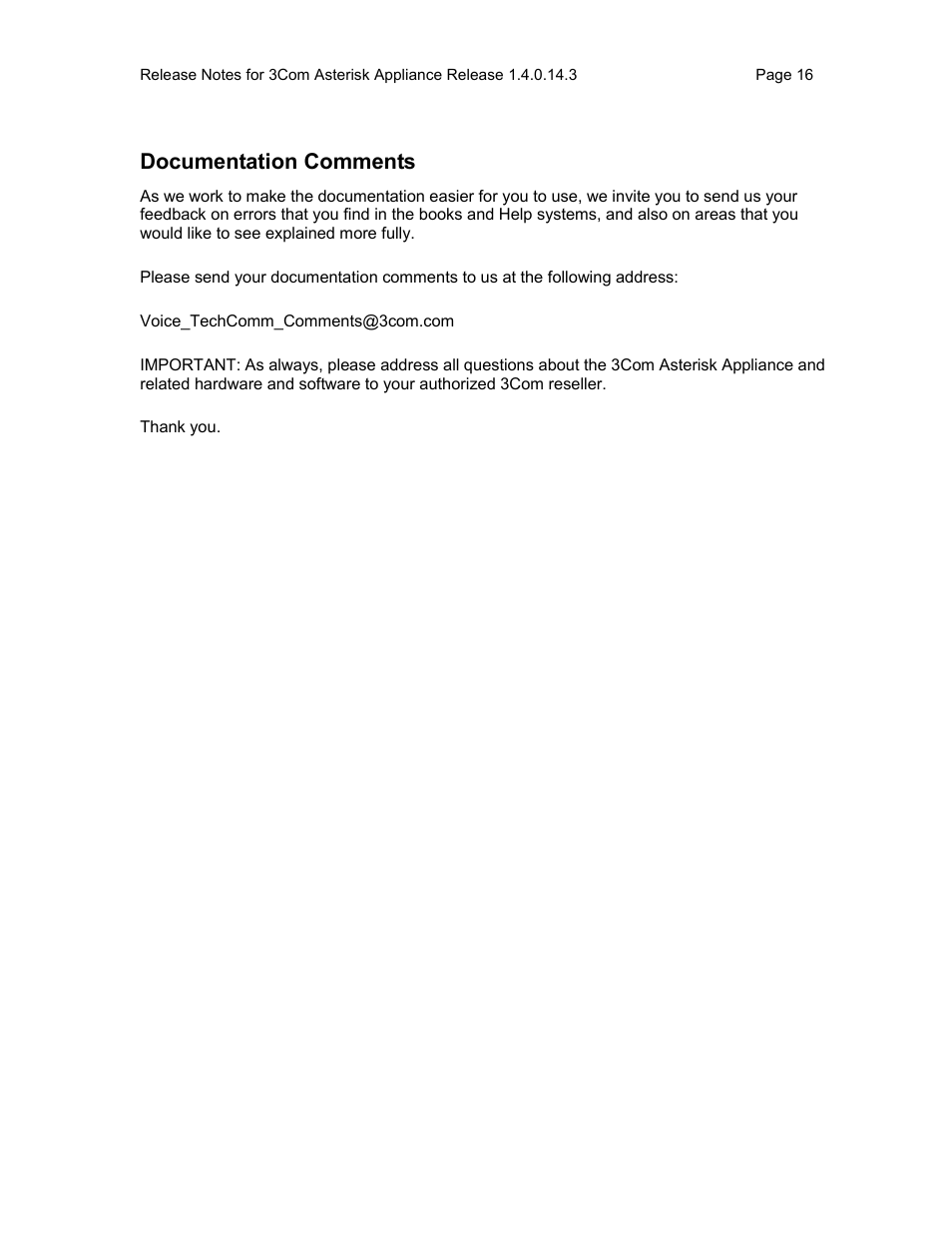 Documentation comments | 3Com Notes for 3Com User Manual | Page 16 / 16