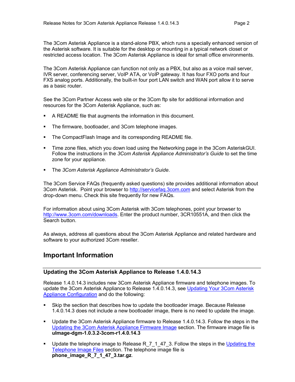 Important information | 3Com Notes for 3Com User Manual | Page 2 / 16