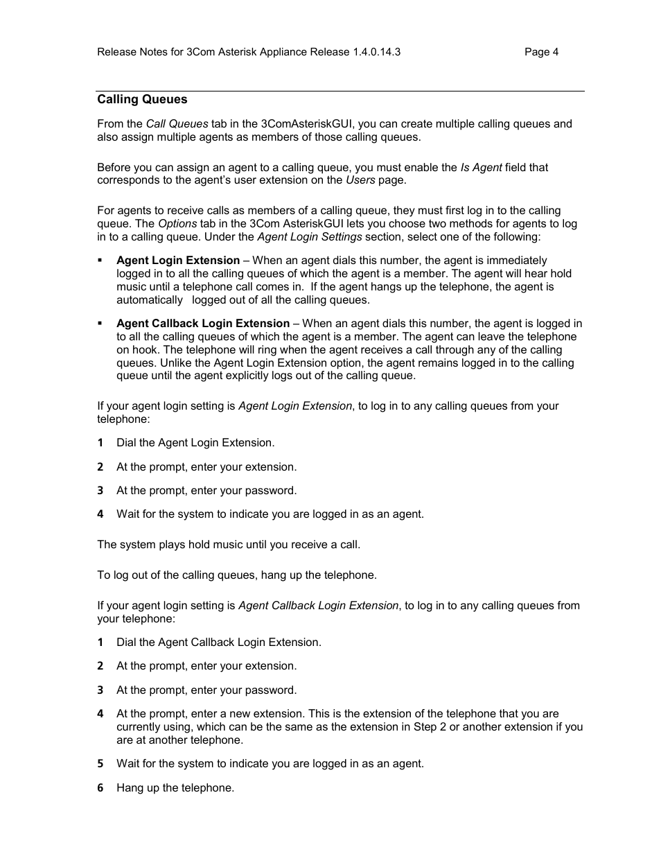 Calling queues | 3Com Notes for 3Com User Manual | Page 4 / 16