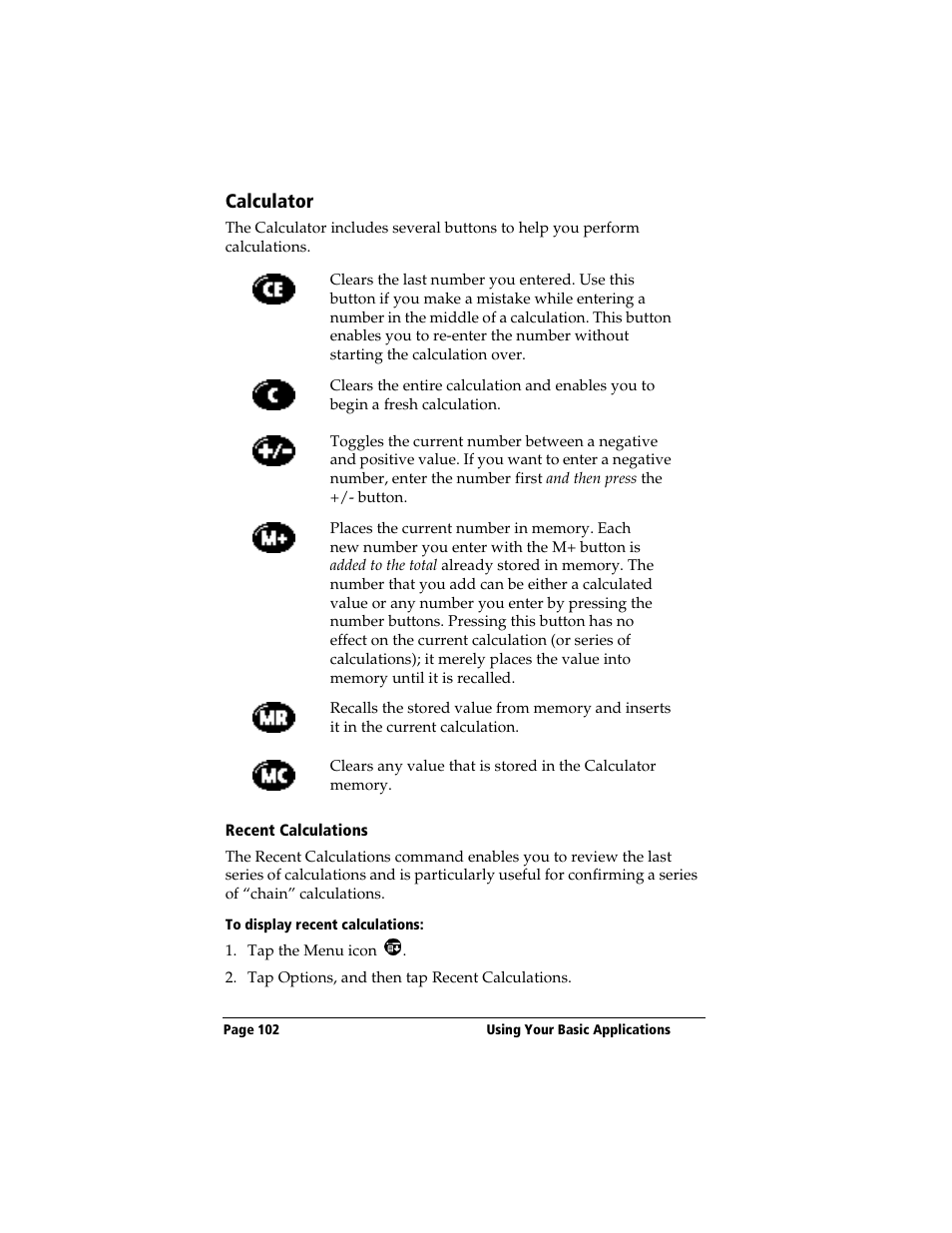 Calculator, Recent calculations, To display recent calculations | 3Com TRGpro User Manual | Page 110 / 260