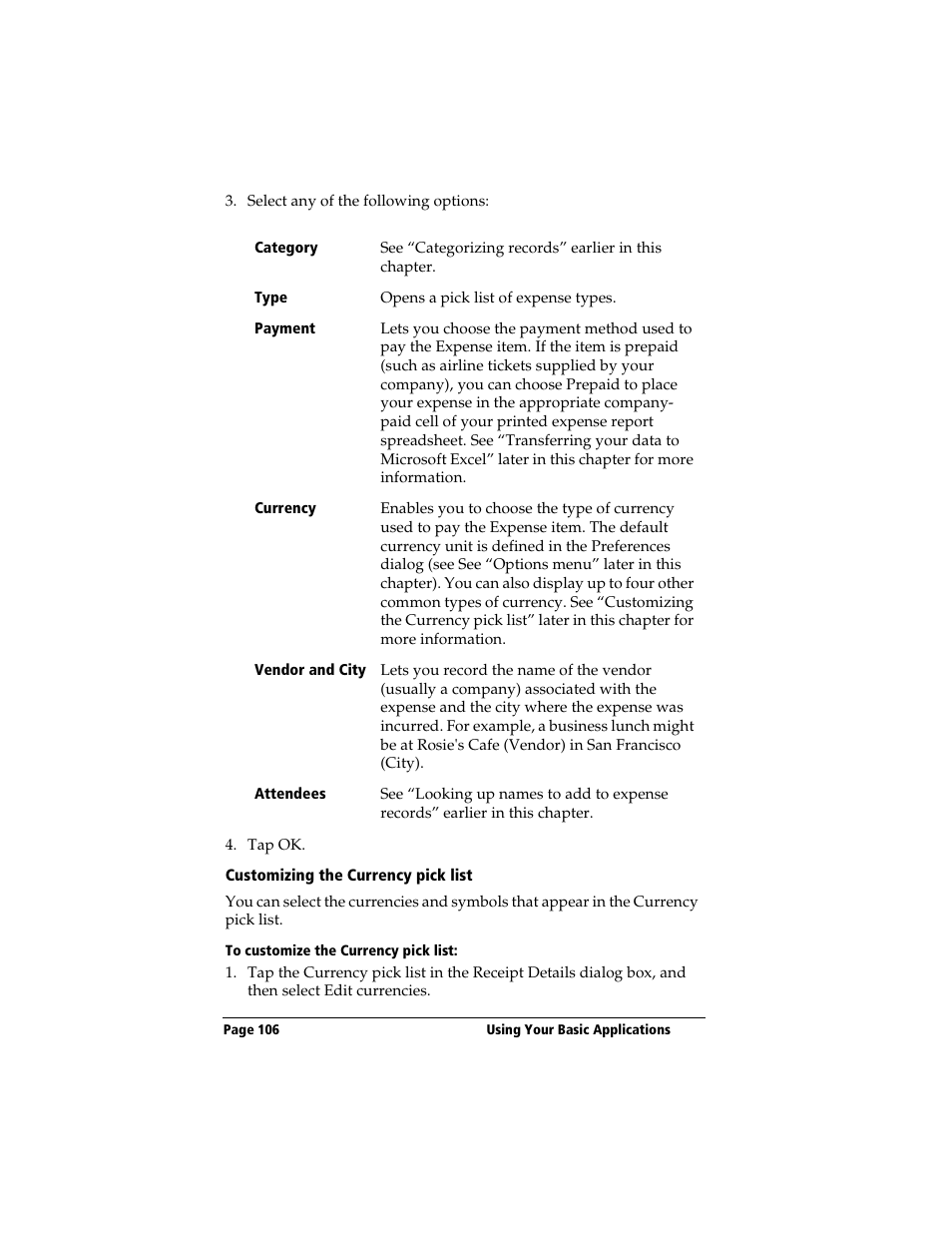 Customizing the currency pick list, To customize the currency pick list | 3Com TRGpro User Manual | Page 114 / 260