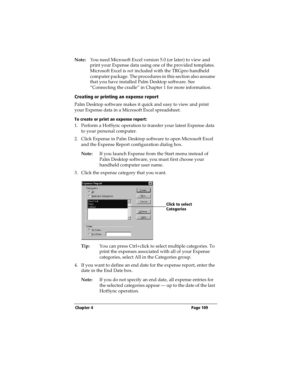 Creating or printing an expense report, To create or print an expense report | 3Com TRGpro User Manual | Page 117 / 260
