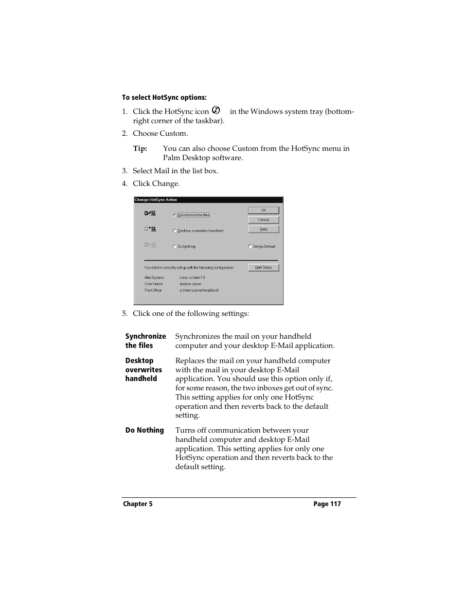 To select hotsync options | 3Com TRGpro User Manual | Page 125 / 260