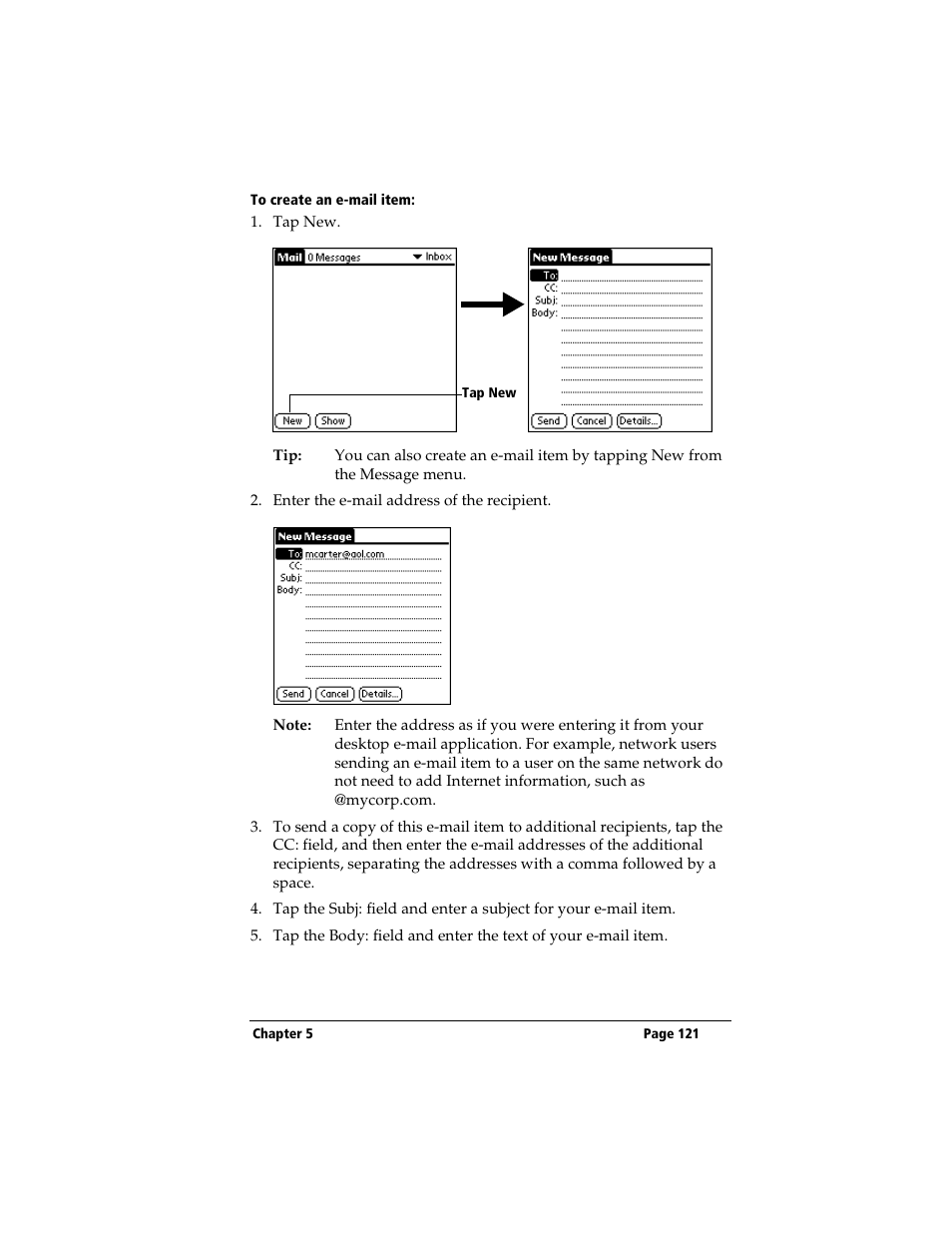 To create an e-mail item | 3Com TRGpro User Manual | Page 129 / 260