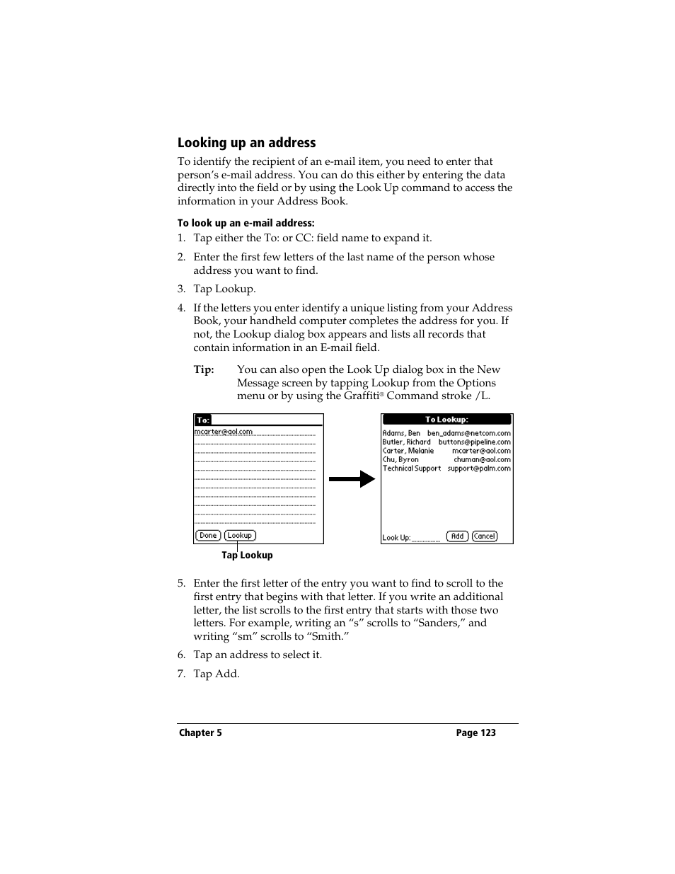 Looking up an address, To look up an e-mail address | 3Com TRGpro User Manual | Page 131 / 260