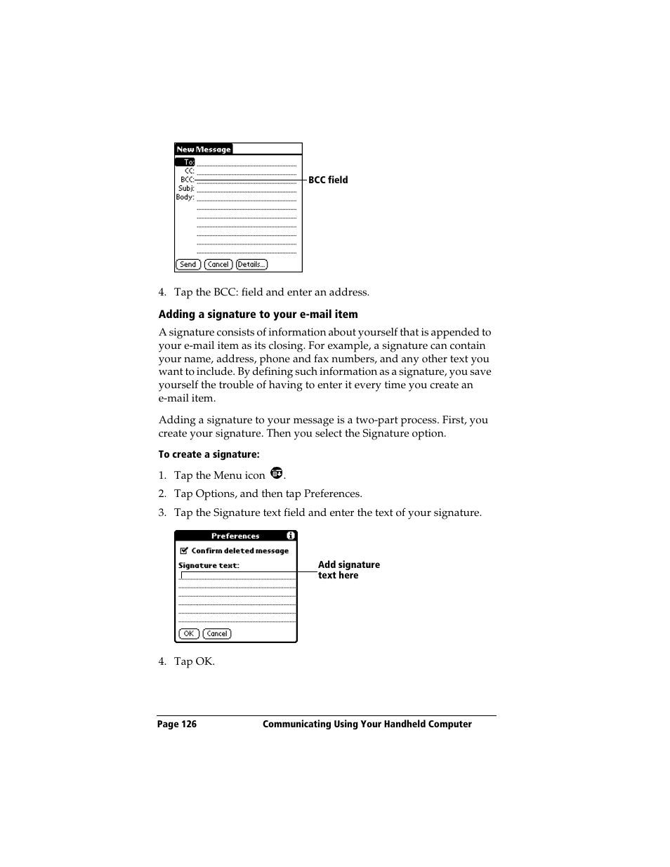 Adding a signature to your e-mail item, To create a signature | 3Com TRGpro User Manual | Page 134 / 260