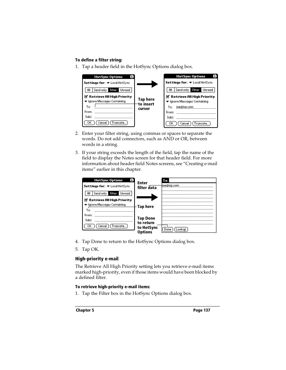 To define a filter string, High-priority e-mail, To retrieve high-priority e-mail items | 3Com TRGpro User Manual | Page 145 / 260