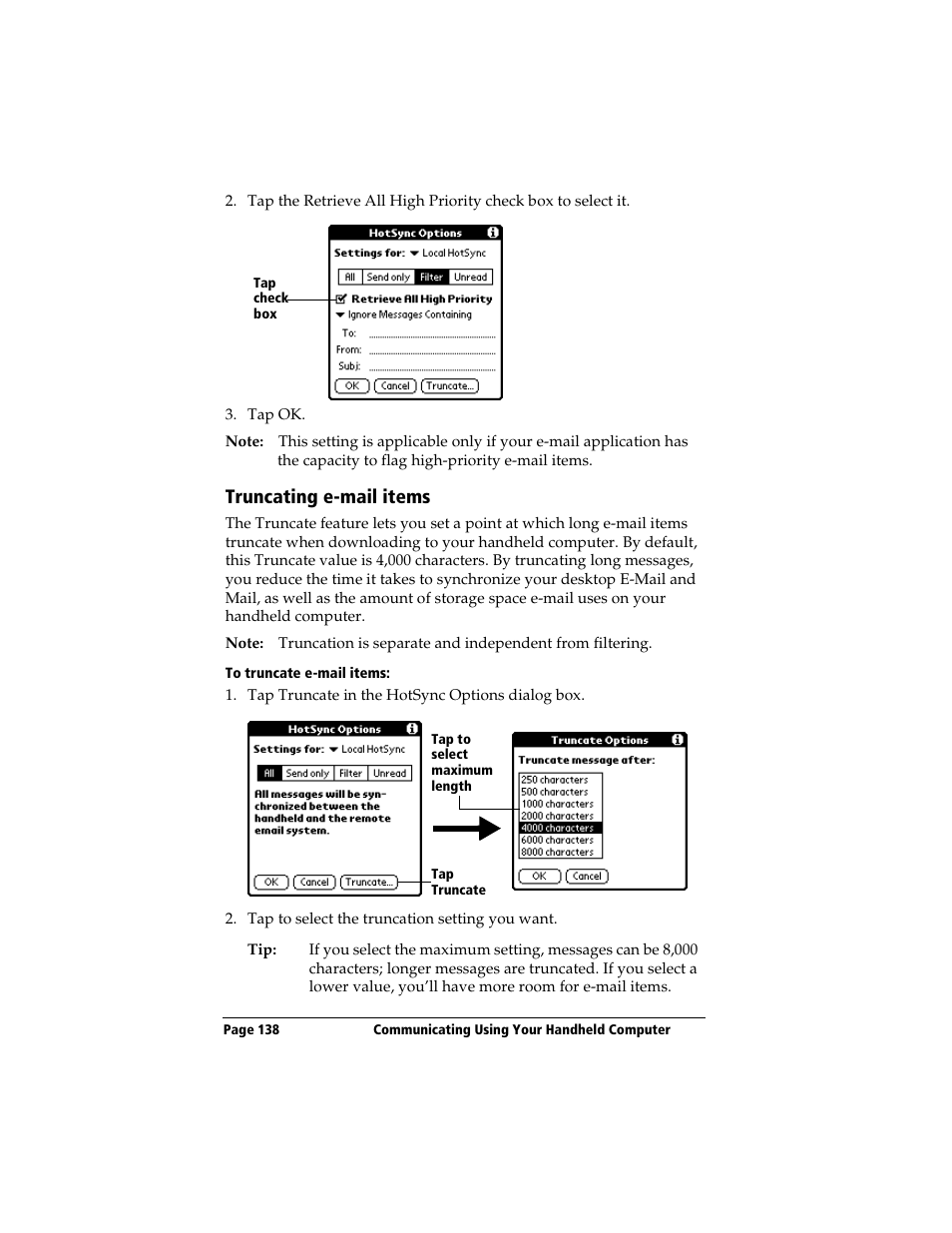 Truncating e-mail items, To truncate e-mail items | 3Com TRGpro User Manual | Page 146 / 260