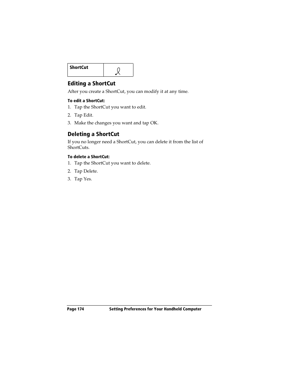 Editing a shortcut, To edit a shortcut, Deleting a shortcut | To delete a shortcut | 3Com TRGpro User Manual | Page 182 / 260