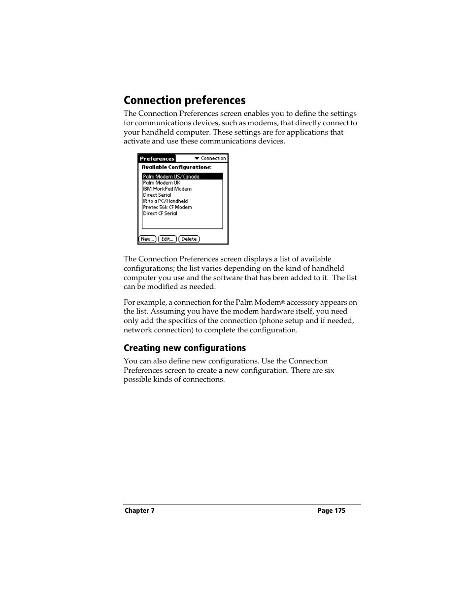 Connection preferences, Creating new configurations | 3Com TRGpro User Manual | Page 183 / 260