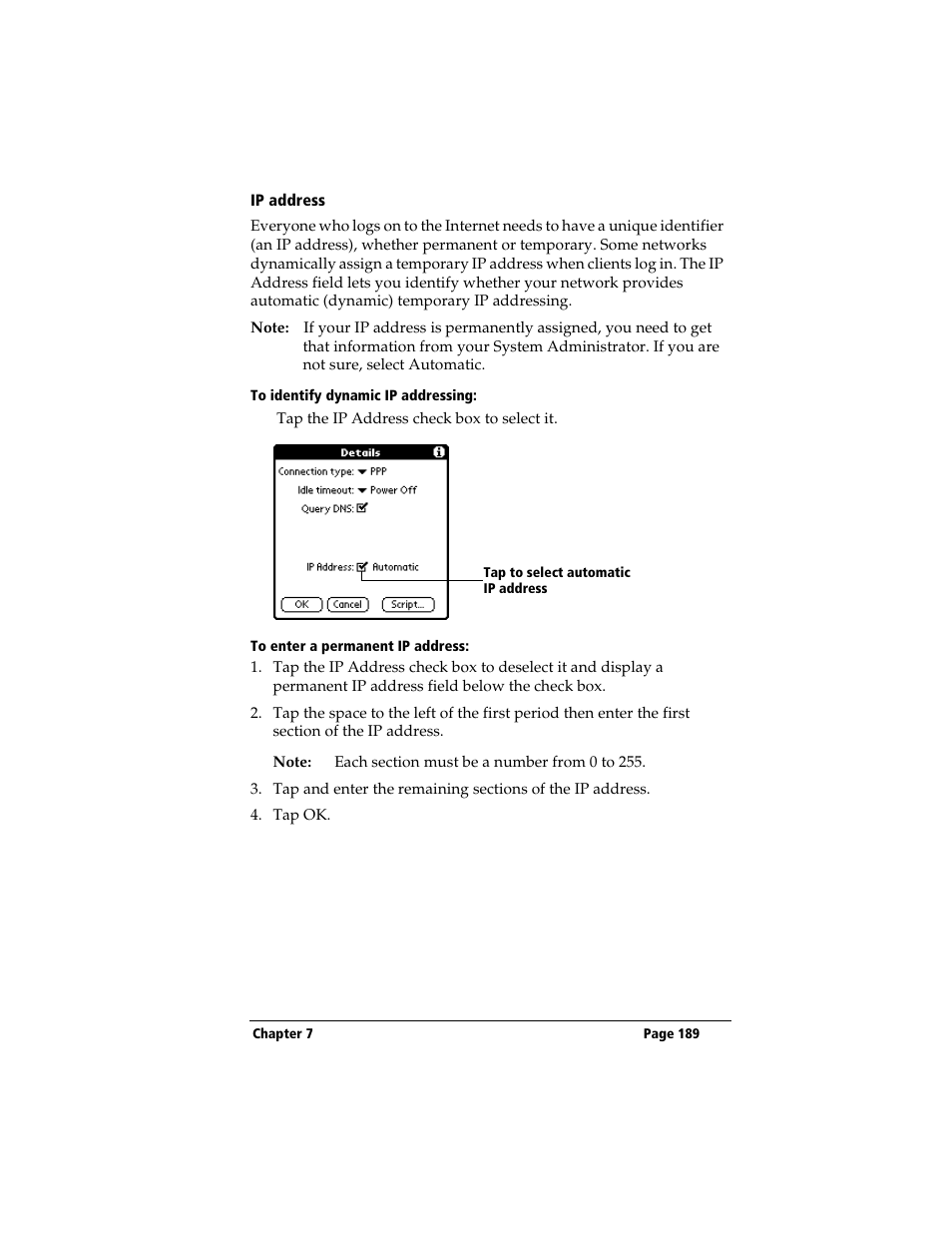 Ip address, To identify dynamic ip addressing, To enter a permanent ip address | 3Com TRGpro User Manual | Page 197 / 260