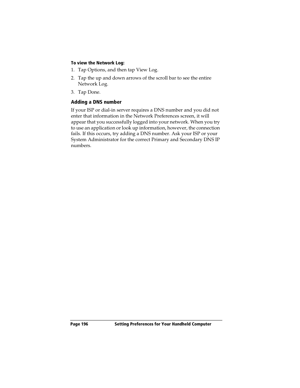 To view the network log, Adding a dns number | 3Com TRGpro User Manual | Page 204 / 260