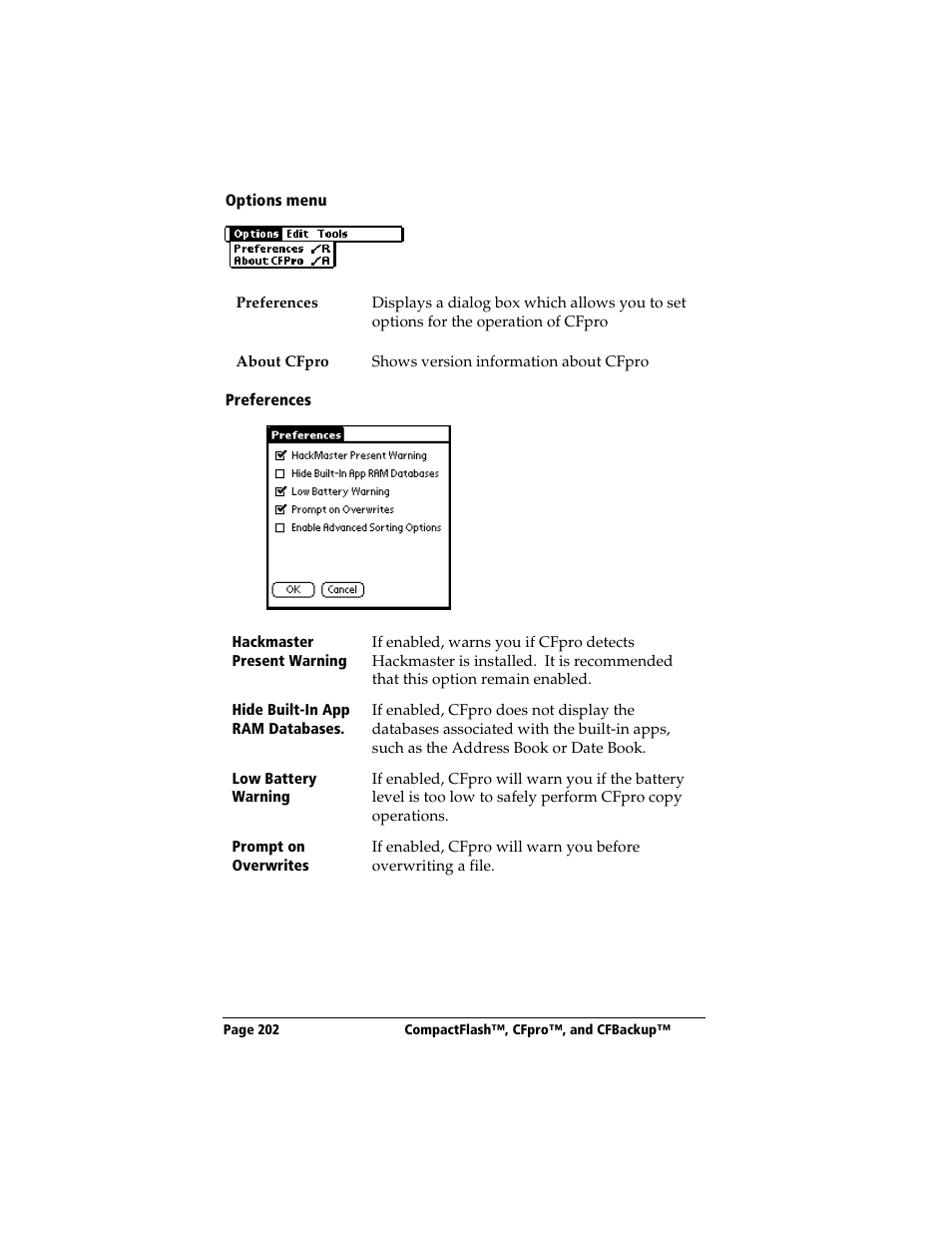 Options menu, Preferences | 3Com TRGpro User Manual | Page 210 / 260