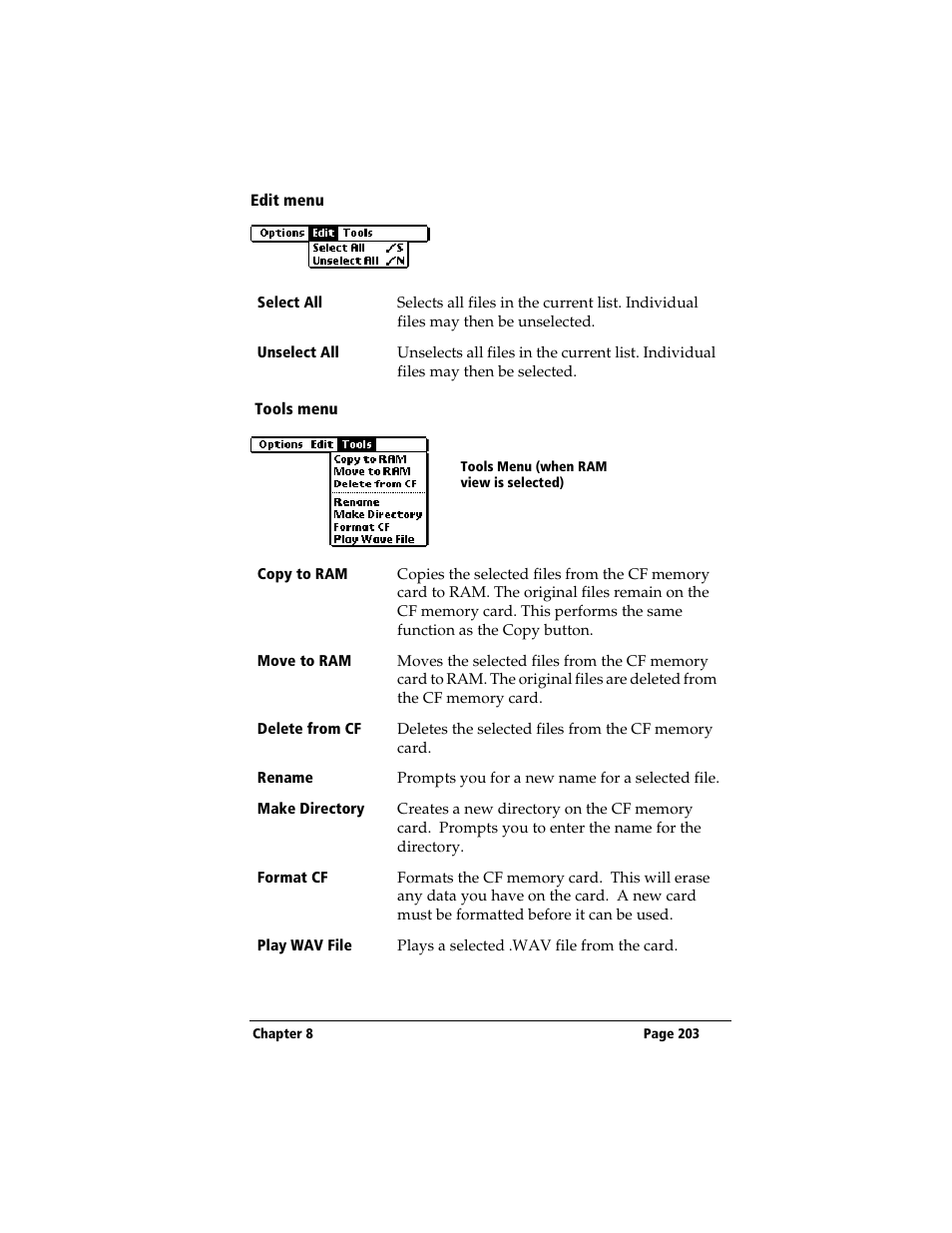 Edit menu, Tools menu | 3Com TRGpro User Manual | Page 211 / 260