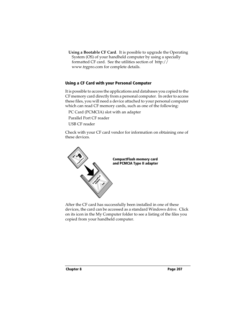 Using a cf card with your personal computer | 3Com TRGpro User Manual | Page 215 / 260