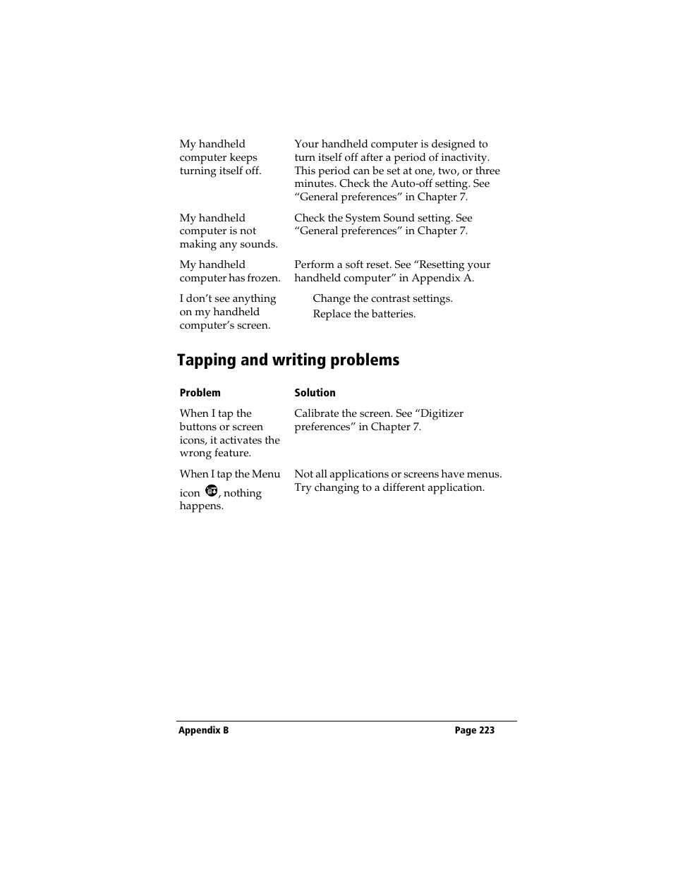 Tapping and writing problems | 3Com TRGpro User Manual | Page 231 / 260