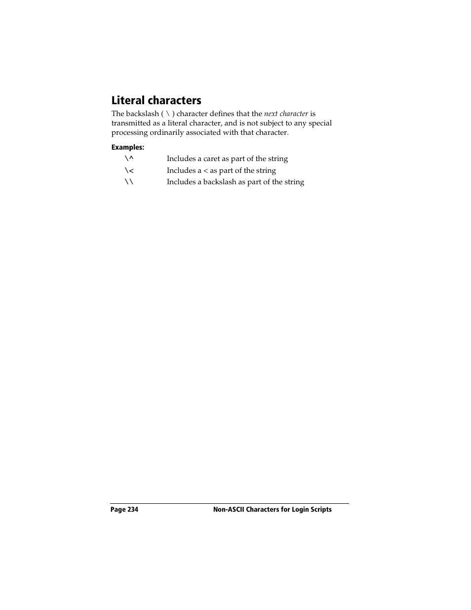 Literal characters, Examples | 3Com TRGpro User Manual | Page 242 / 260